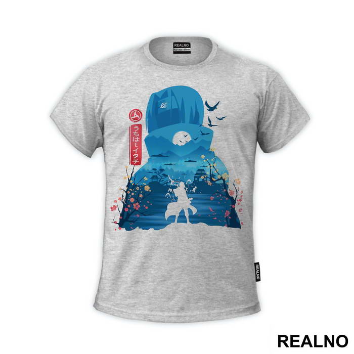 Itachi Blue Silhouette With Flowers - Naruto