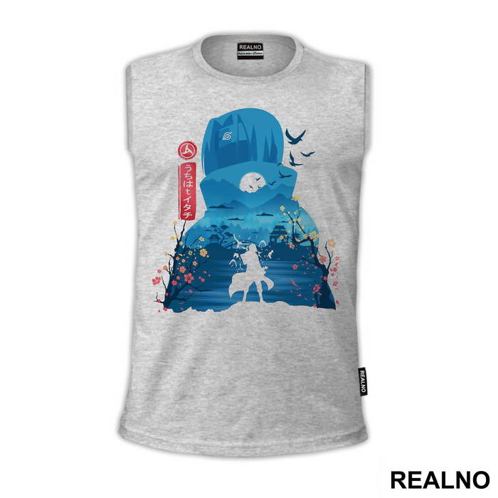 Itachi Blue Silhouette With Flowers - Naruto
