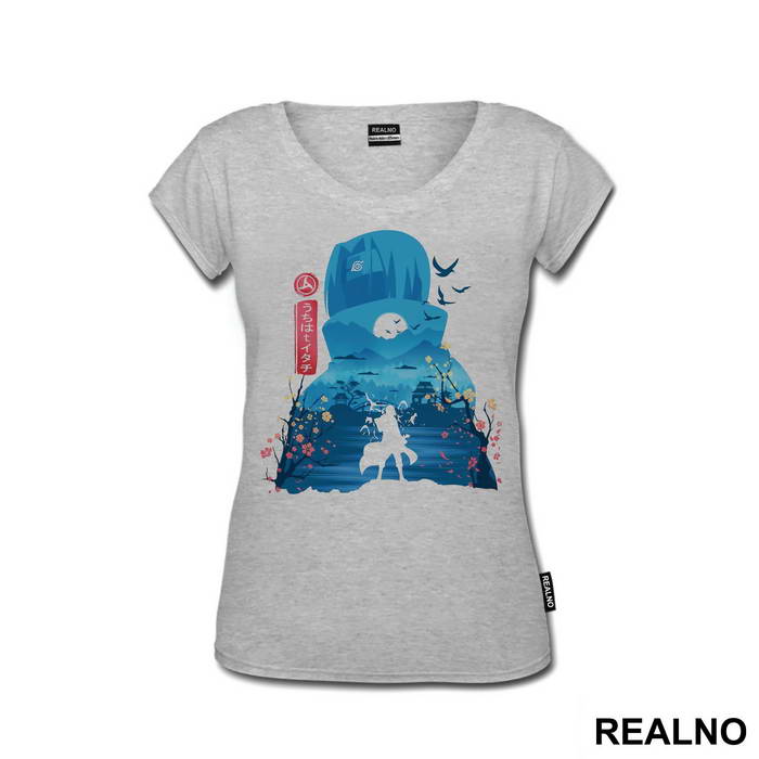 Itachi Blue Silhouette With Flowers - Naruto