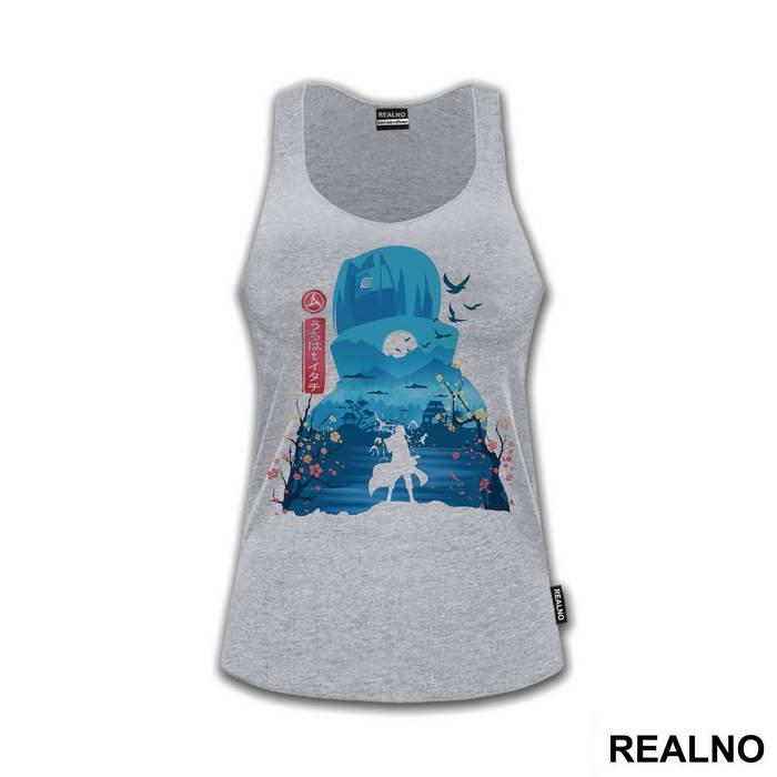 Itachi Blue Silhouette With Flowers - Naruto