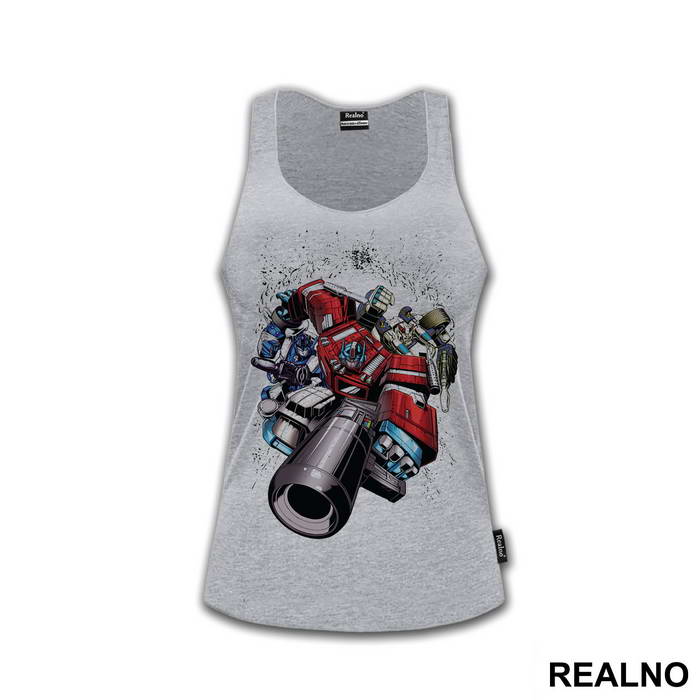 Optimus Prime With A Gun And Group - Transformers - Majica