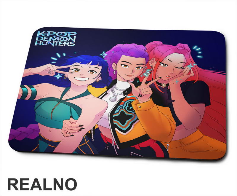 Rumi, Mira And Zoey - Hands - Huntrix Logo - Kpop Demon Hunters - Podloga za miš
