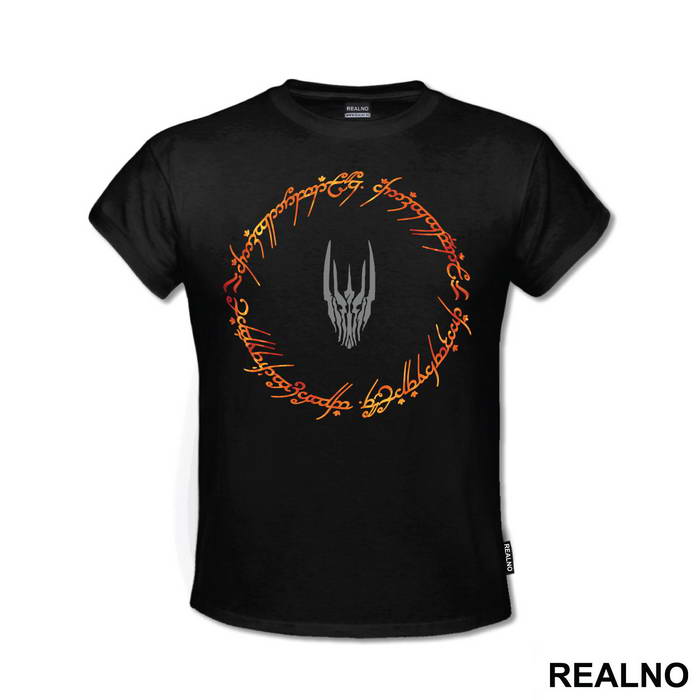 Sauron Head Surrounded By Flaming Text - Lord Of The Rings - LOTR