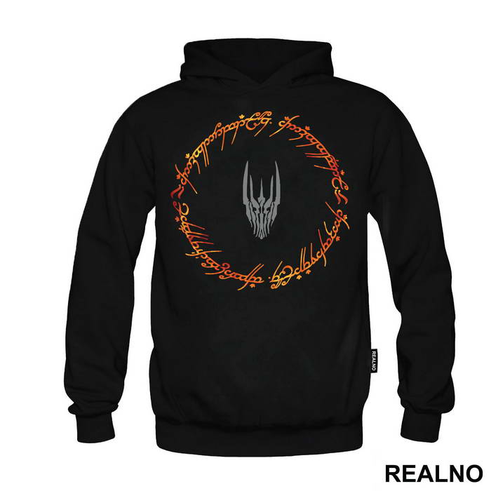 Sauron Head Surrounded By Flaming Text - Lord Of The Rings - LOTR