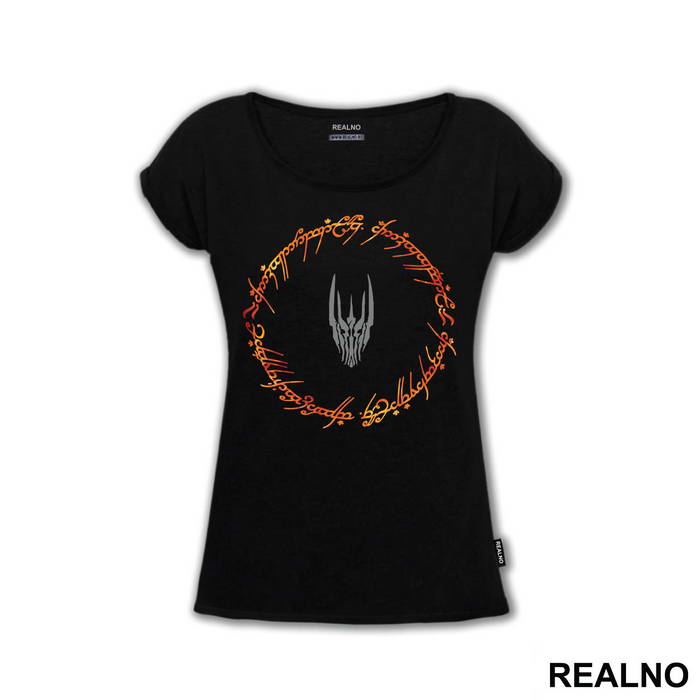 Sauron Head Surrounded By Flaming Text - Lord Of The Rings - LOTR