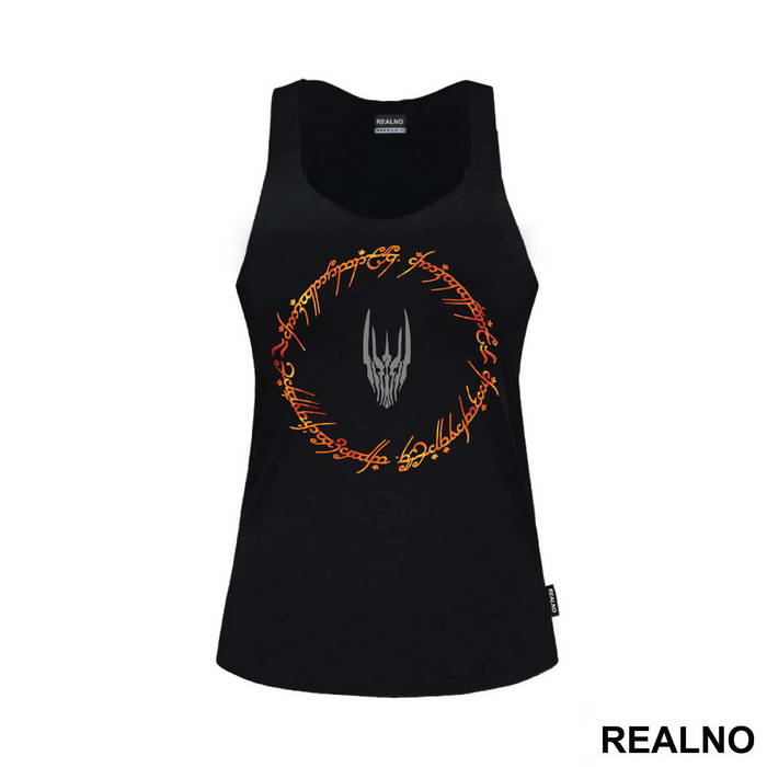 Sauron Head Surrounded By Flaming Text - Lord Of The Rings - LOTR
