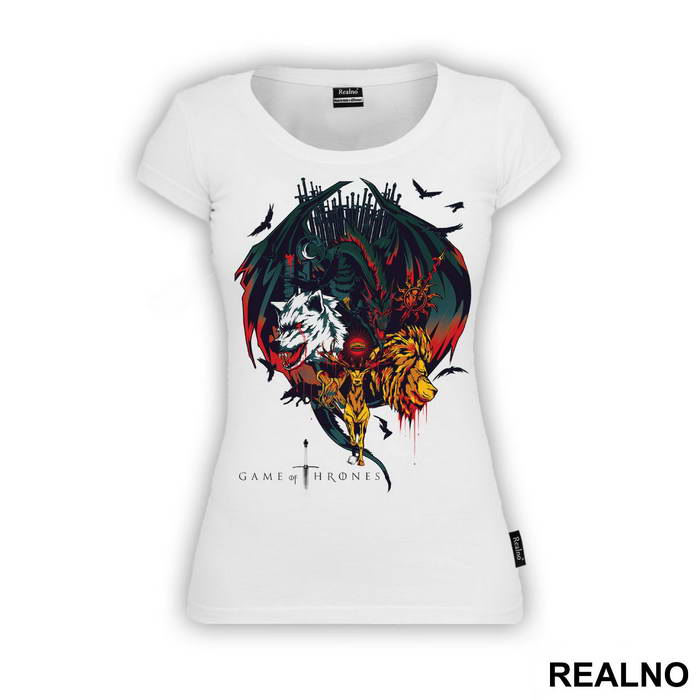House Sigils: Dragon, Lion, Stag, Dire Wolf, Sun Spear - Game Of Thrones - GOT - Majica