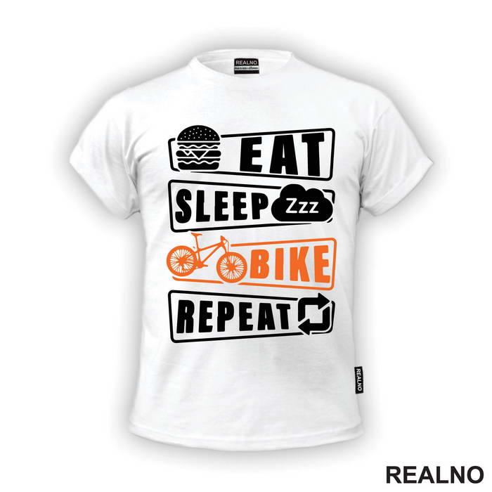 Eat, Sleep, Repeat - Orange - Bickilovi - Bike - Majica