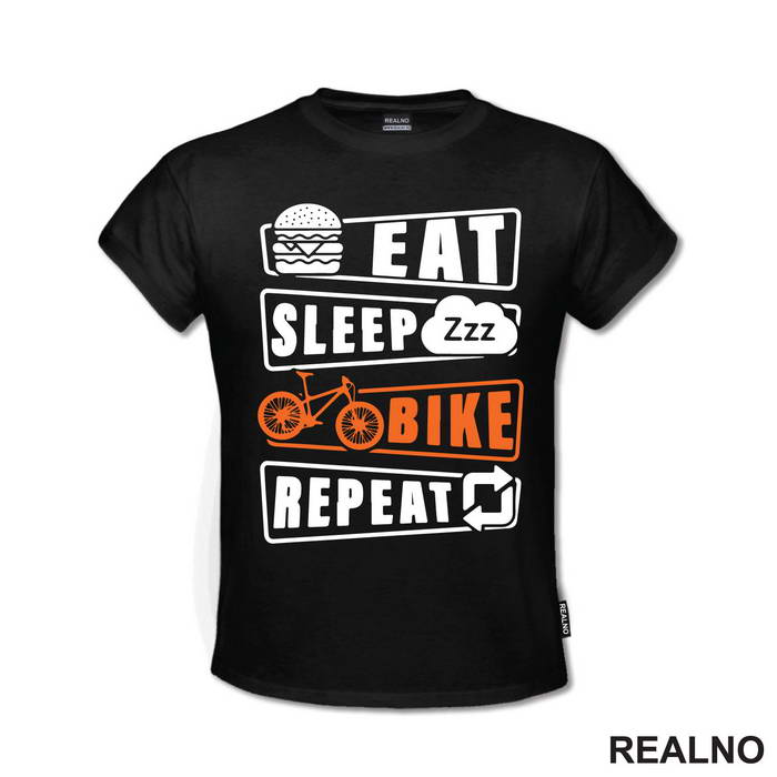 Eat, Sleep, Repeat - Orange - Bickilovi - Bike - Majica