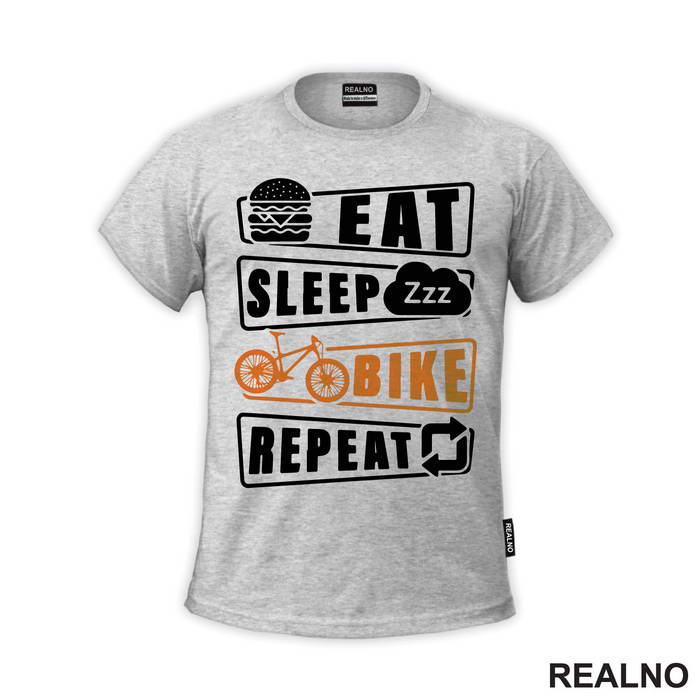Eat, Sleep, Repeat - Orange - Bickilovi - Bike - Majica