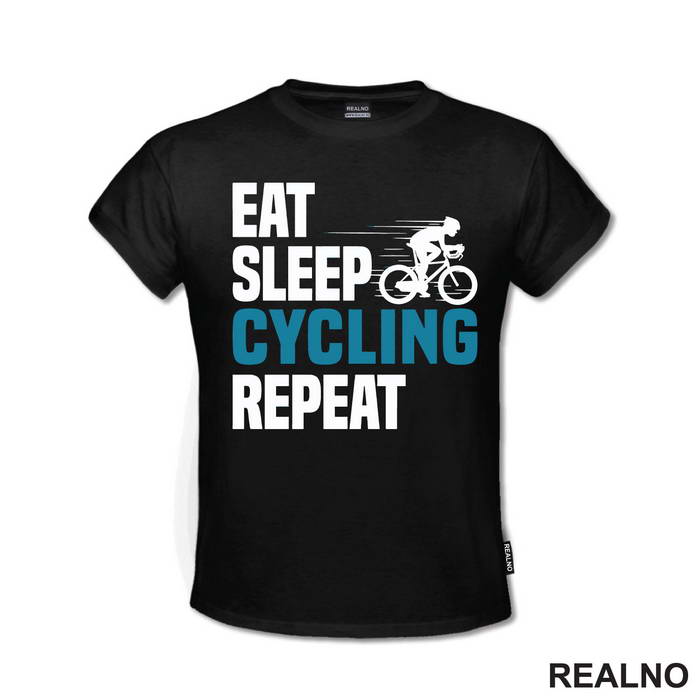 Eat, Sleep, Cycling, Repeat - Blue - Bickilovi - Bike - Majica