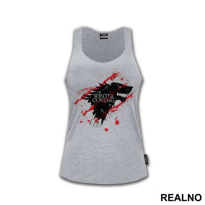 Winter Is Coming - Black Dire Wolf Sigil With Blood Splatter - House Stark - Game Of Thrones - GOT - Majica