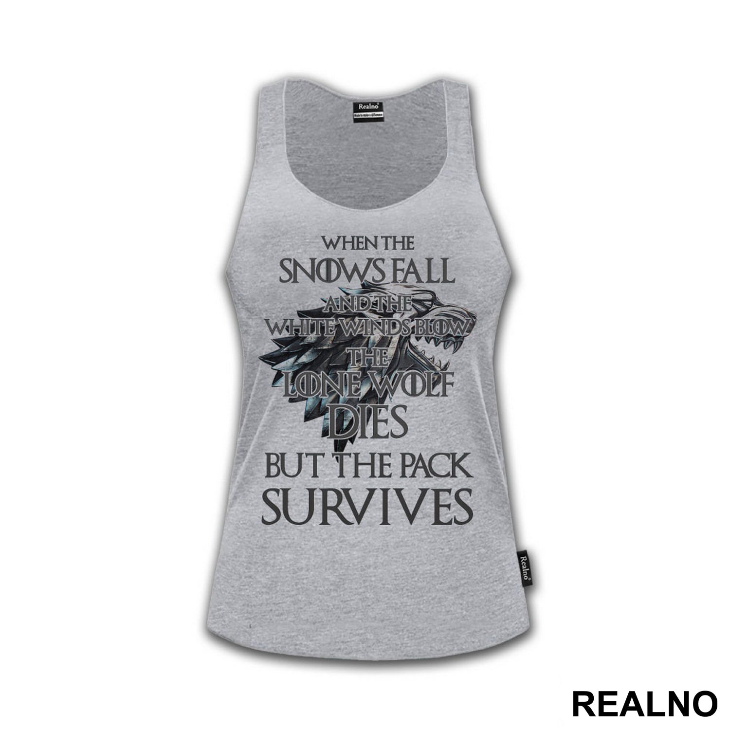 When The Snows Fall And The White Winds Blow The Lone Wolf Dies But The Pack Survives - Metallic - House Stark - Game Of Thrones - GOT - Majica