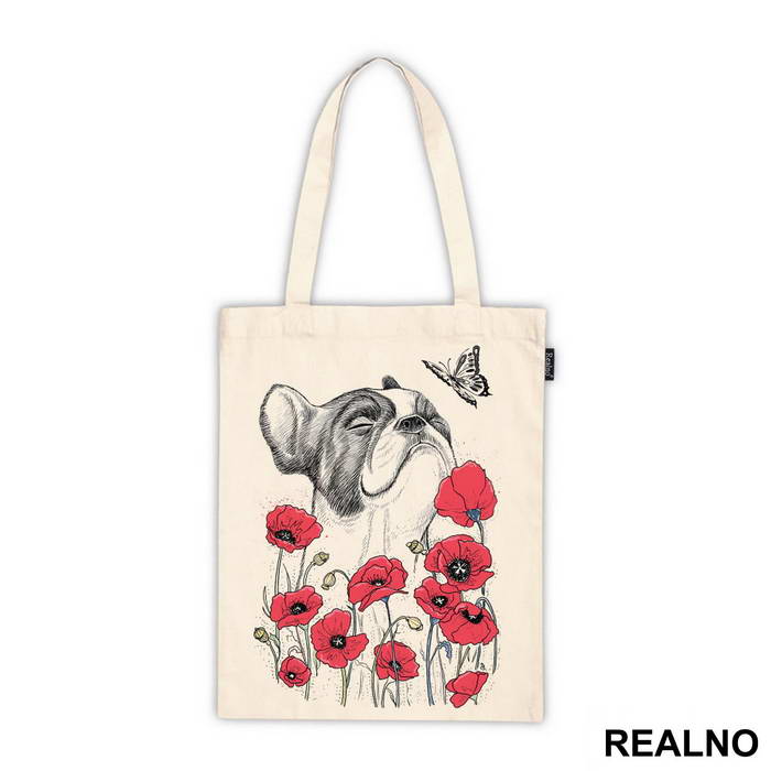 French Bulldog And Red Poppyies - Pas - Dog - Majica