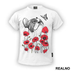 French Bulldog And Red Poppyies - Pas - Dog - Majica