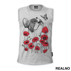 French Bulldog And Red Poppyies - Pas - Dog - Majica