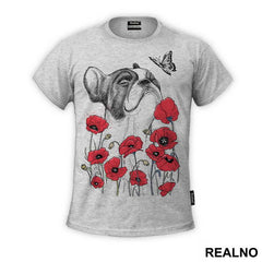 French Bulldog And Red Poppyies - Pas - Dog - Majica