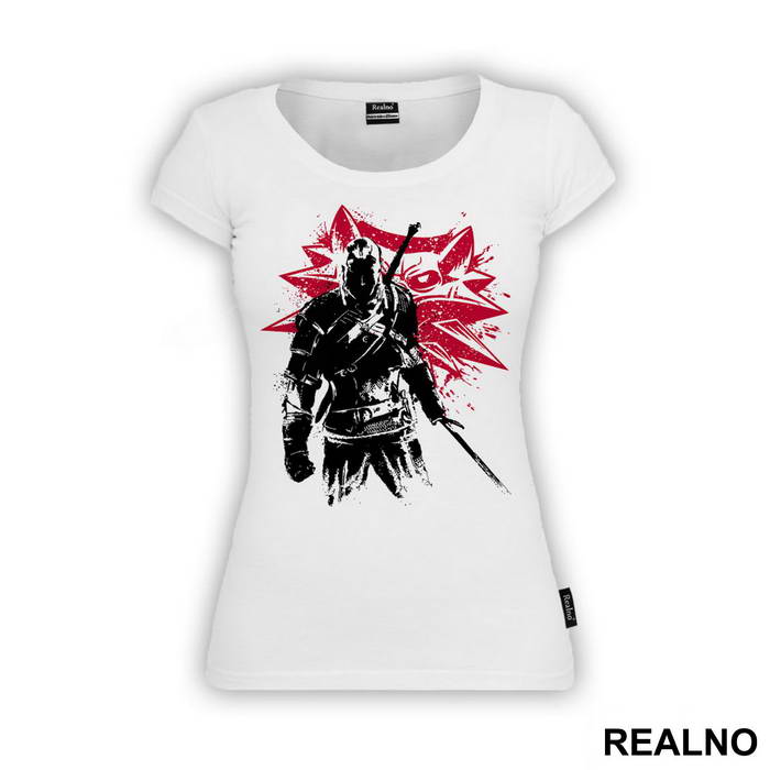 Geralt of Rivia And Red Logo - The Witcher - Majica
