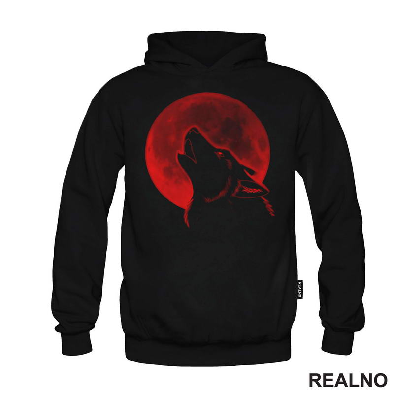 Wolf Howling At The Red Moon - Watercolor Painitng - Vuk - Životinje - Majica