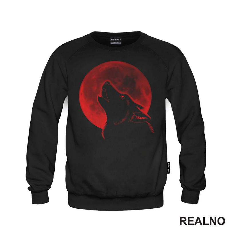 Wolf Howling At The Red Moon - Watercolor Painitng - Vuk - Životinje - Majica