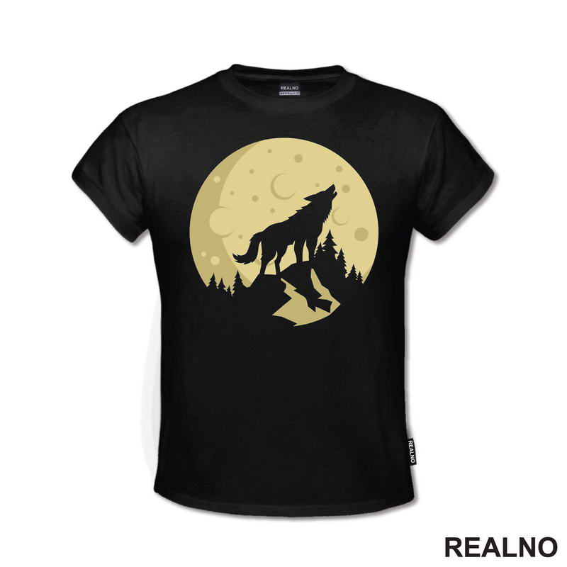 Wolf Howling At The Golden Full Moon - Vuk - Životinje - Majica