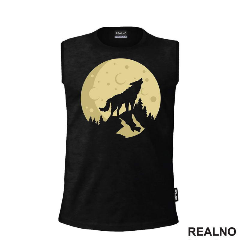 Wolf Howling At The Golden Full Moon - Vuk - Životinje - Majica