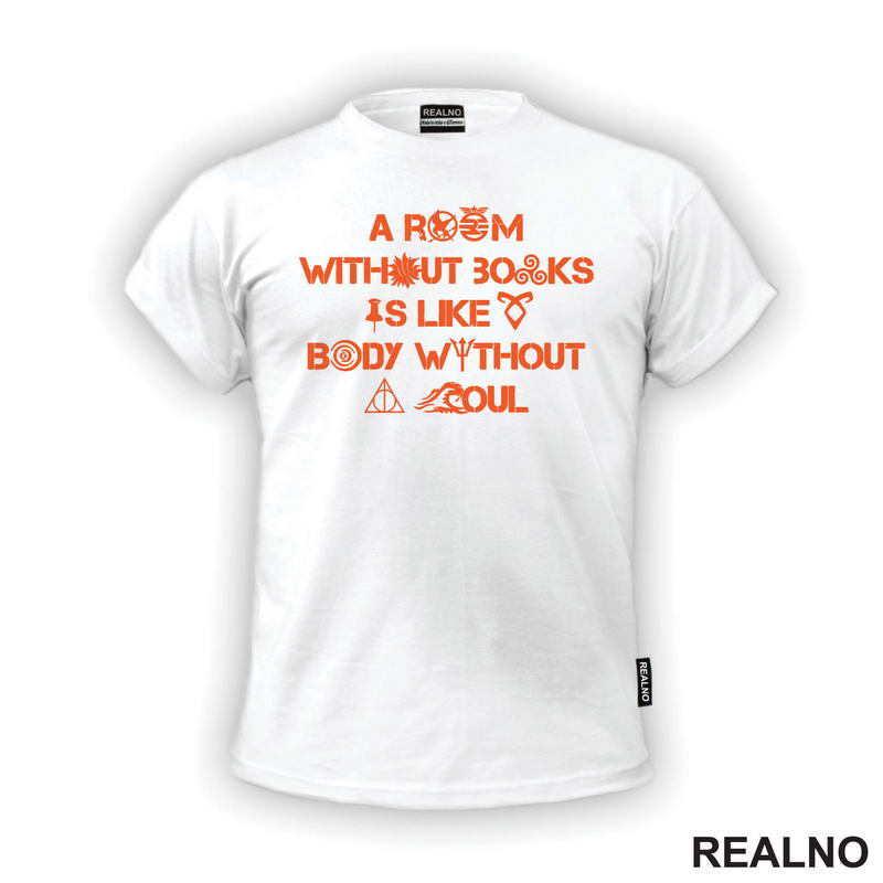 A Room Without Books Is Like Body Without A Soul - Orange - Books - Čitanje - Knjige - Majica