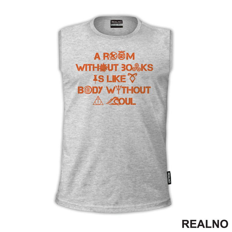 A Room Without Books Is Like Body Without A Soul - Orange - Books - Čitanje - Knjige - Majica