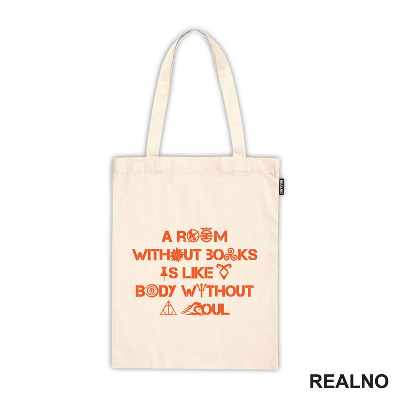 A Room Without Books Is Like Body Without A Soul - Orange - Books - Čitanje - Knjige - Majica