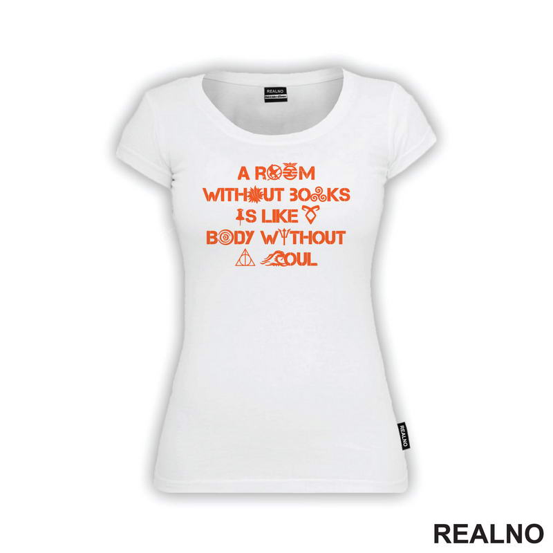A Room Without Books Is Like Body Without A Soul - Orange - Books - Čitanje - Knjige - Majica