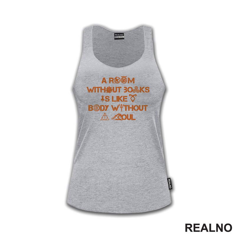 A Room Without Books Is Like Body Without A Soul - Orange - Books - Čitanje - Knjige - Majica