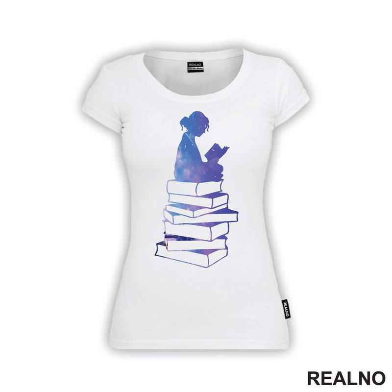 Girl Reading - Silhouette - Colors - Books - Čitanje - Knjige - Majica