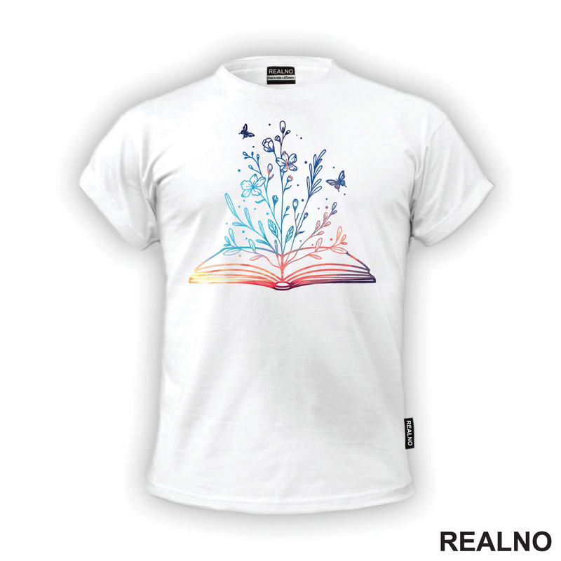 Open Book With Flowers -  Colors - Books - Čitanje - Knjige - Majica