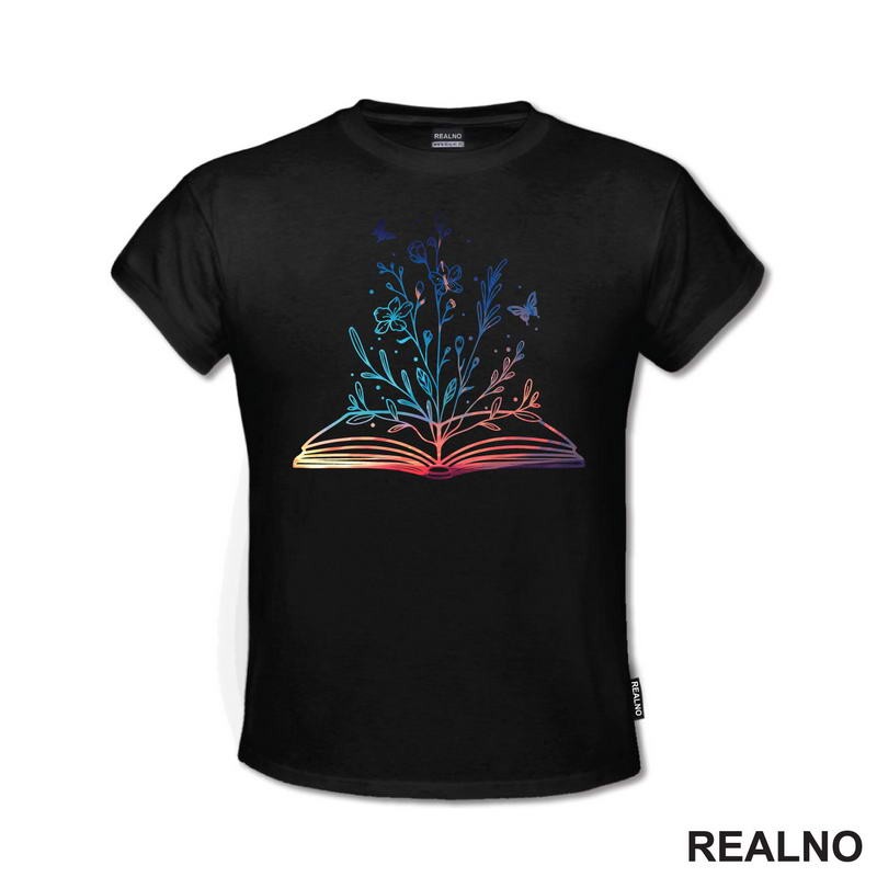 Open Book With Flowers -  Colors - Books - Čitanje - Knjige - Majica
