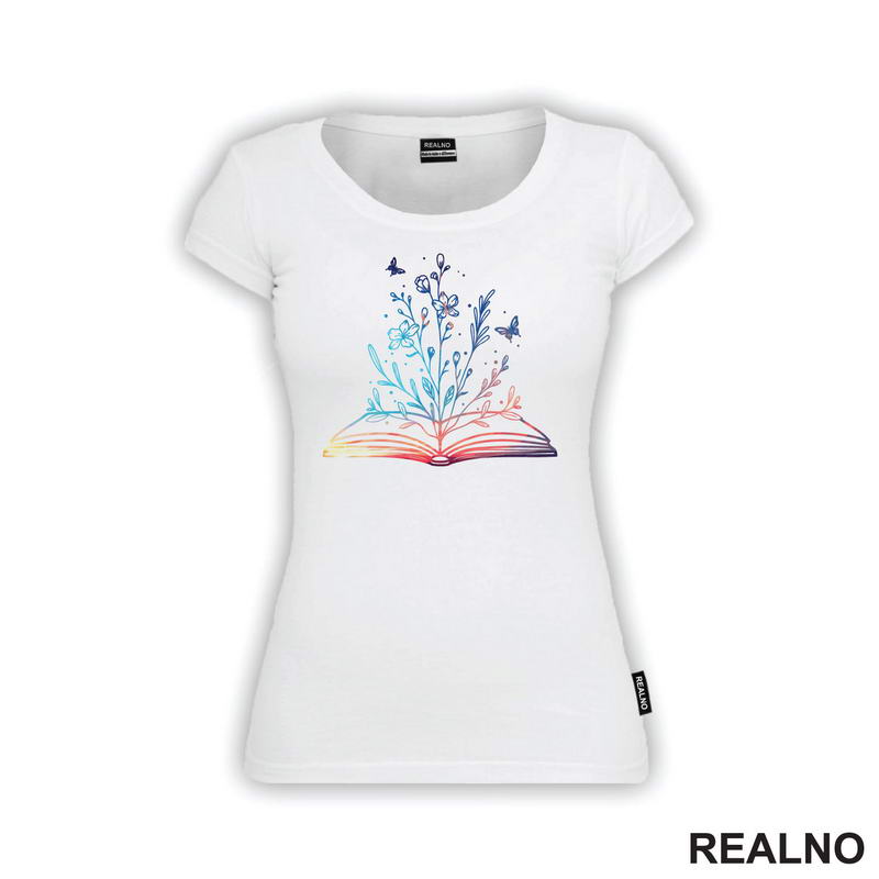 Open Book With Flowers -  Colors - Books - Čitanje - Knjige - Majica