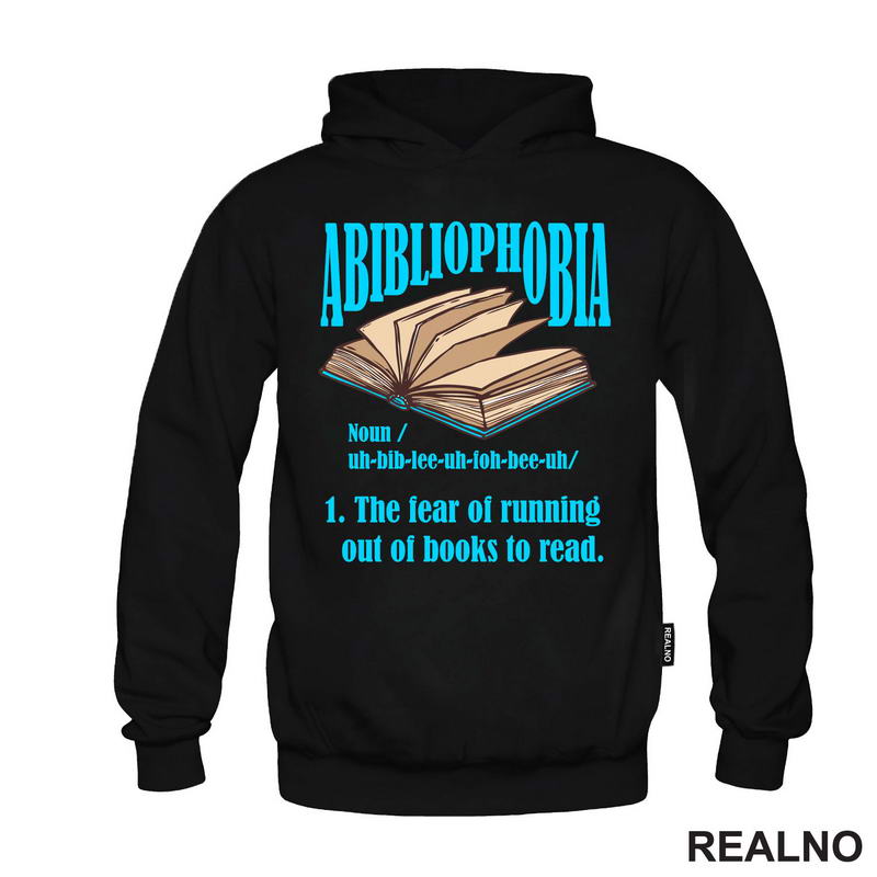 Abibliophobia - The Fear Of Running Out Of Books To Read - Open - Blue  - Books - Čitanje - Knjige - Majica
