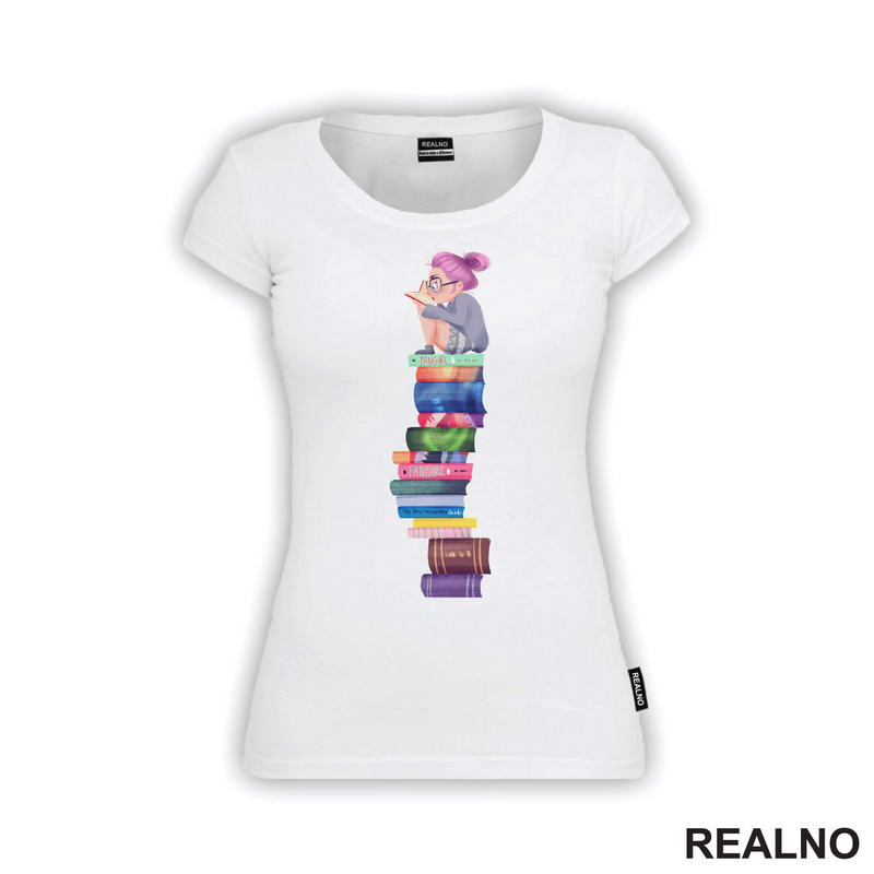 Girl Reading - Fun Girl - Colors  - Books - Čitanje - Knjige - Majica