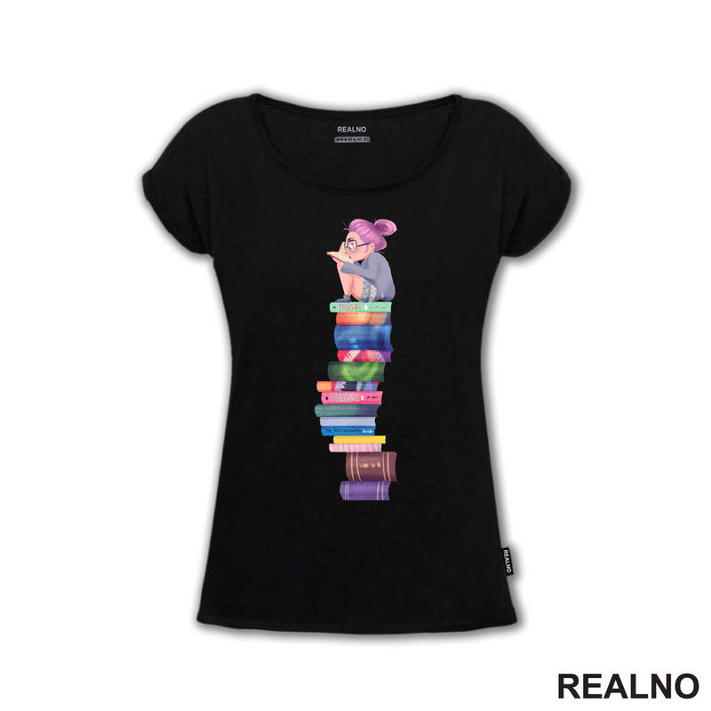 Girl Reading - Fun Girl - Colors  - Books - Čitanje - Knjige - Majica