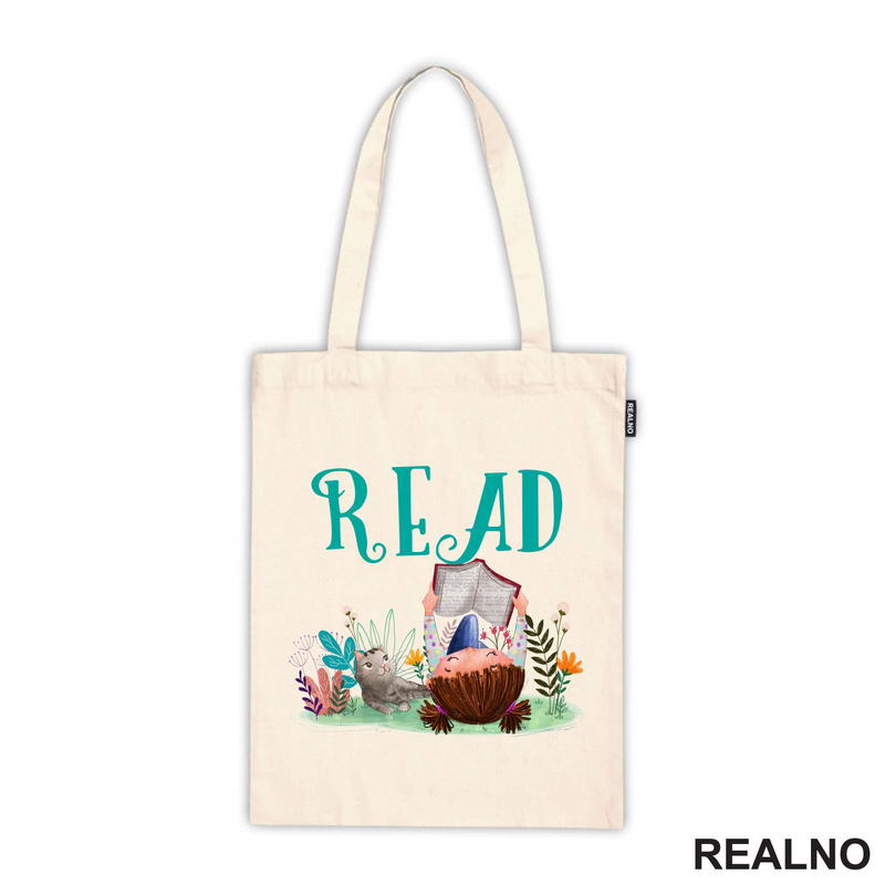 Girl And Cat Reading - Grass And Flowers - Books - Čitanje - Knjige - Majica