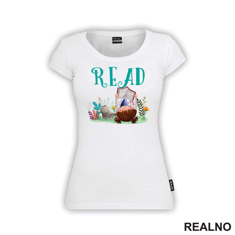 Girl And Cat Reading - Grass And Flowers - Books - Čitanje - Knjige - Majica