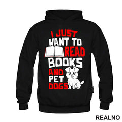 I Just Want To Read Books And Pet Dogs - Red And White - Books - Čitanje - Knjige - Majica