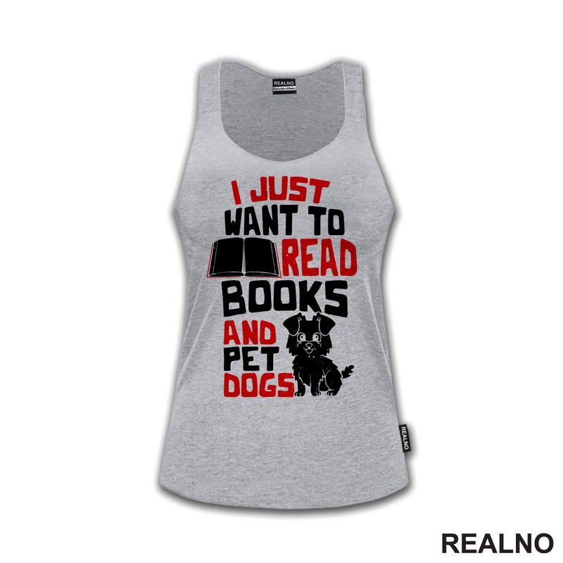 I Just Want To Read Books And Pet Dogs - Red And White - Books - Čitanje - Knjige - Majica