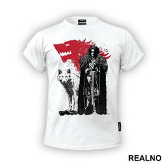 Jon Snow And Ghost - Red Dire Wolf - Game Of Thrones - GOT - Majica