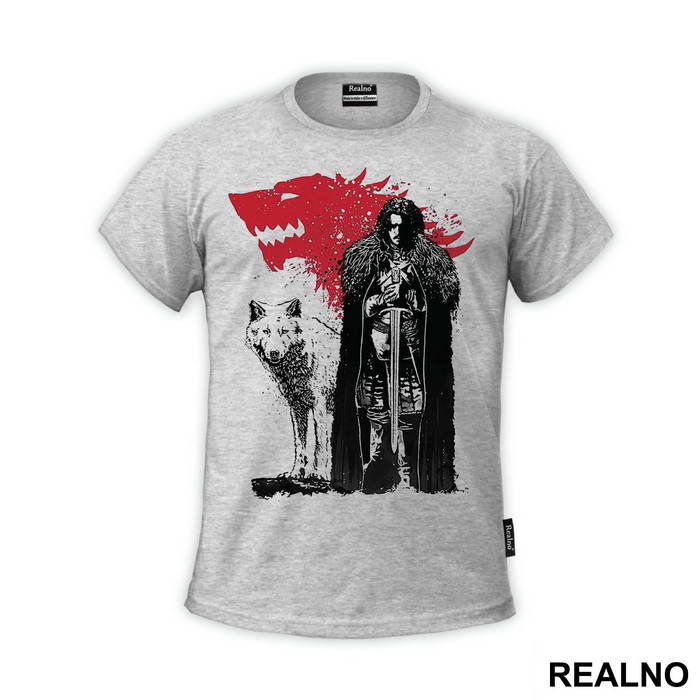 Jon Snow And Ghost - Red Dire Wolf - Game Of Thrones - GOT - Majica