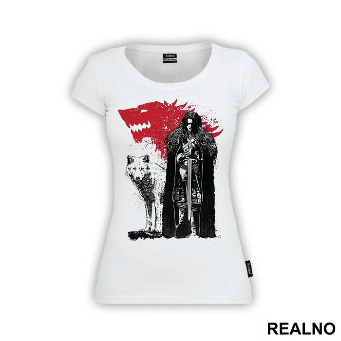 Jon Snow And Ghost - Red Dire Wolf - Game Of Thrones - GOT - Majica