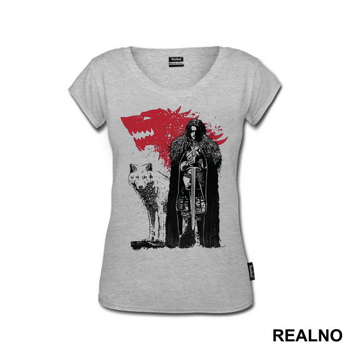 Jon Snow And Ghost - Red Dire Wolf - Game Of Thrones - GOT - Majica