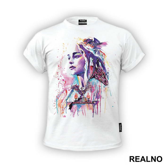 Daenerys Targaryen And Dragons - Watercolor Spill - Game Of Thrones - GOT - Majica