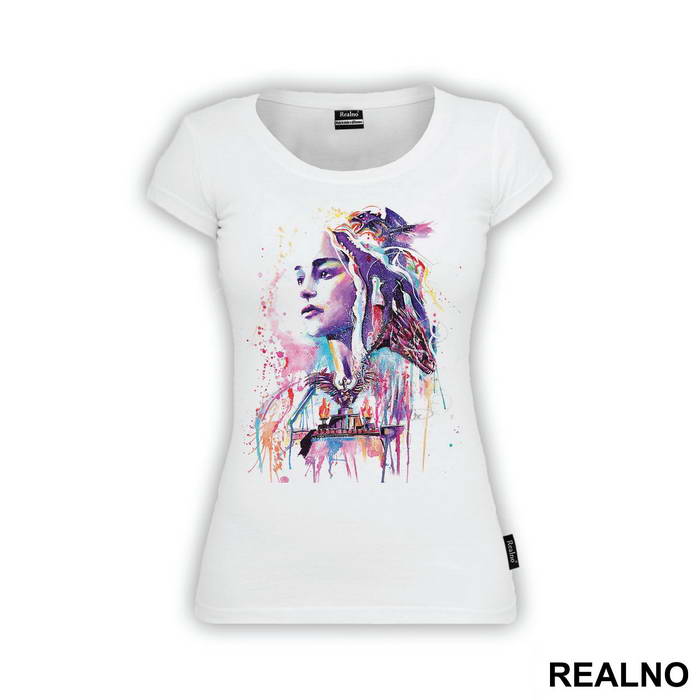 Daenerys Targaryen And Dragons - Watercolor Spill - Game Of Thrones - GOT - Majica