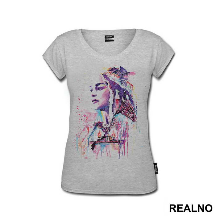 Daenerys Targaryen And Dragons - Watercolor Spill - Game Of Thrones - GOT - Majica