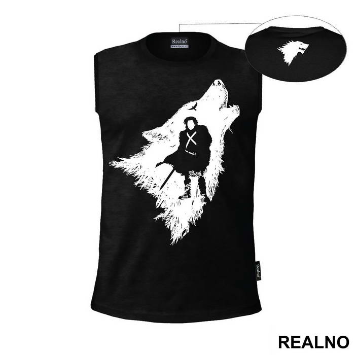 Jon Snow And Ghost - White Dire Wolf - Game Of Thrones - GOT - Majica